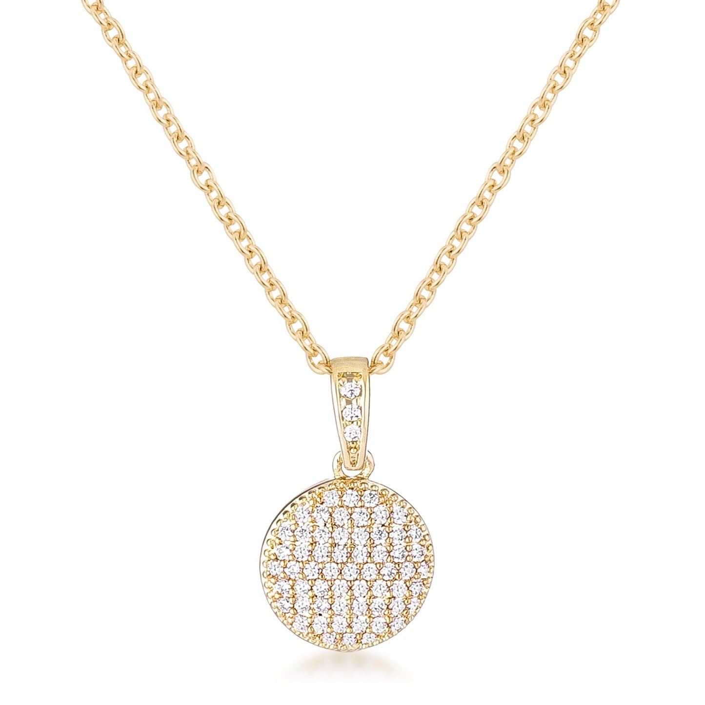 Gold Plated Necklace with Cubic Zirconia Disk Pendant