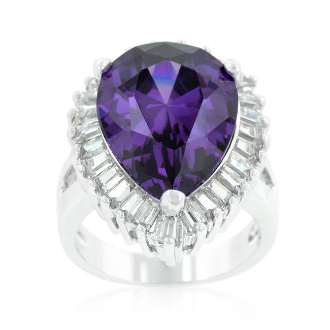 Purple Cubic Zirconia Cocktail Ring – Rhodium Finish
