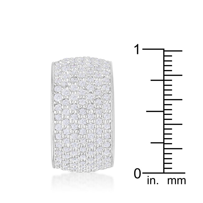 Wide Pave Cubic Zirconia Sterling Silver Plated Band Ring