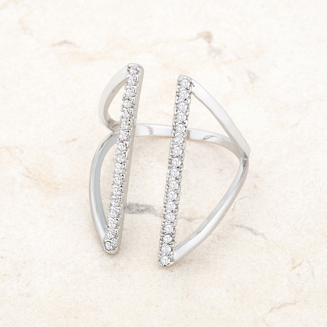 Jena 0.2ct Cubic Zirconia Rhodium Delicate Parallel Ring
