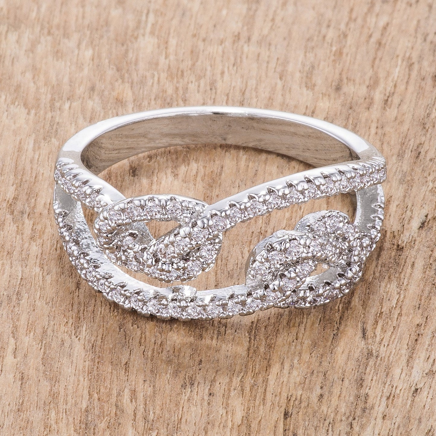 1.15Ct Rhodium Plated Cubic Zirconia Pave Double Knot Ring