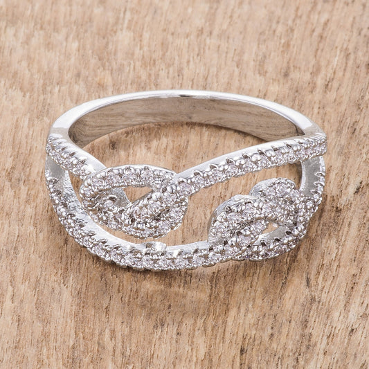 1.15Ct Rhodium Plated Cubic Zirconia Pave Double Knot Ring