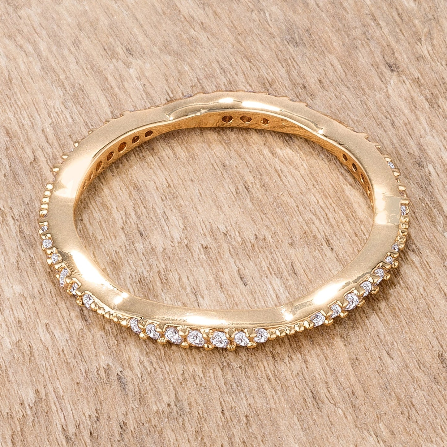 .42Ct Dainty 18k Gold Plated Micro Pave Cubic Zirconia Stackable Eternity Ring