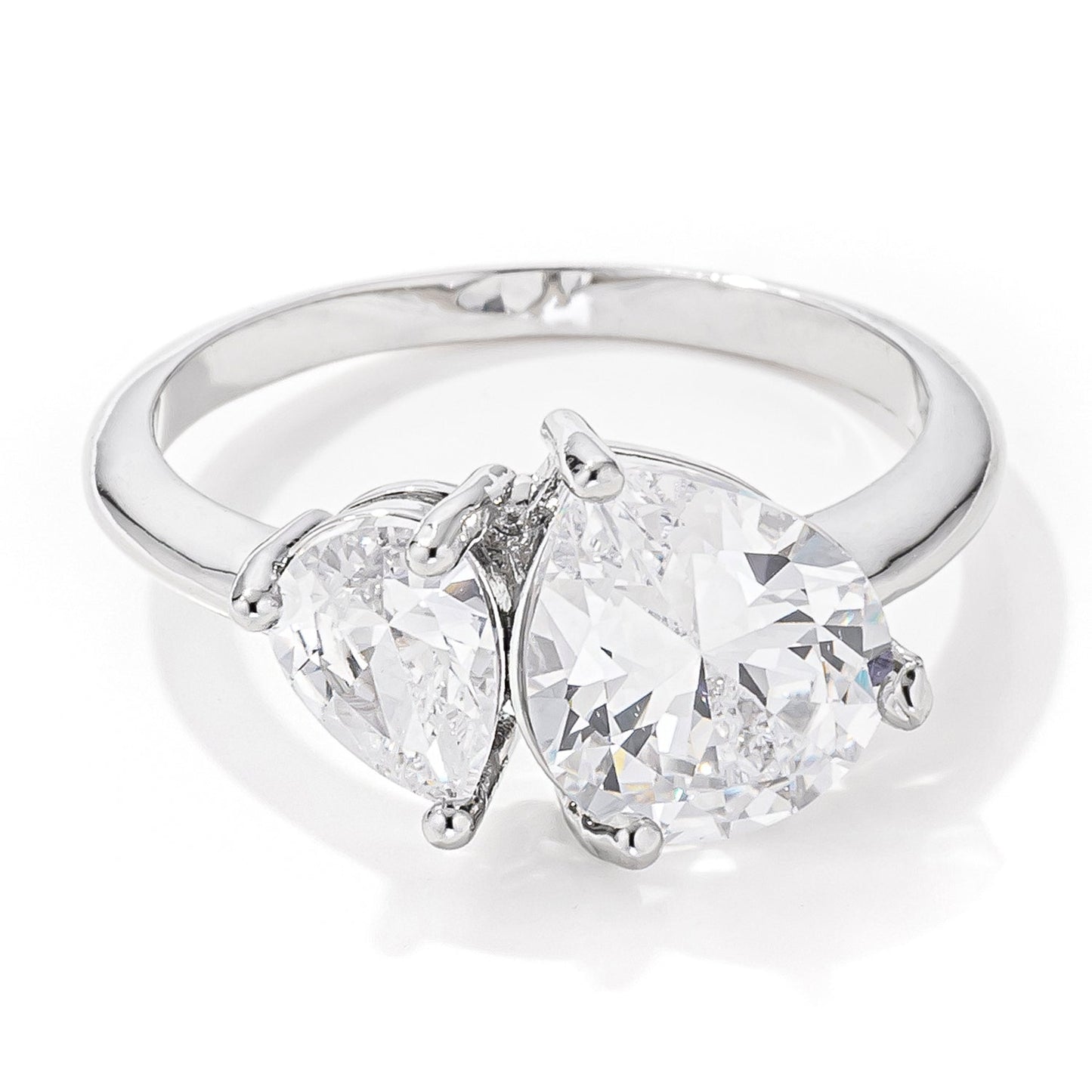 2.75ct Rhodium Plated Toi et Moi Cubic Zirconia Ring