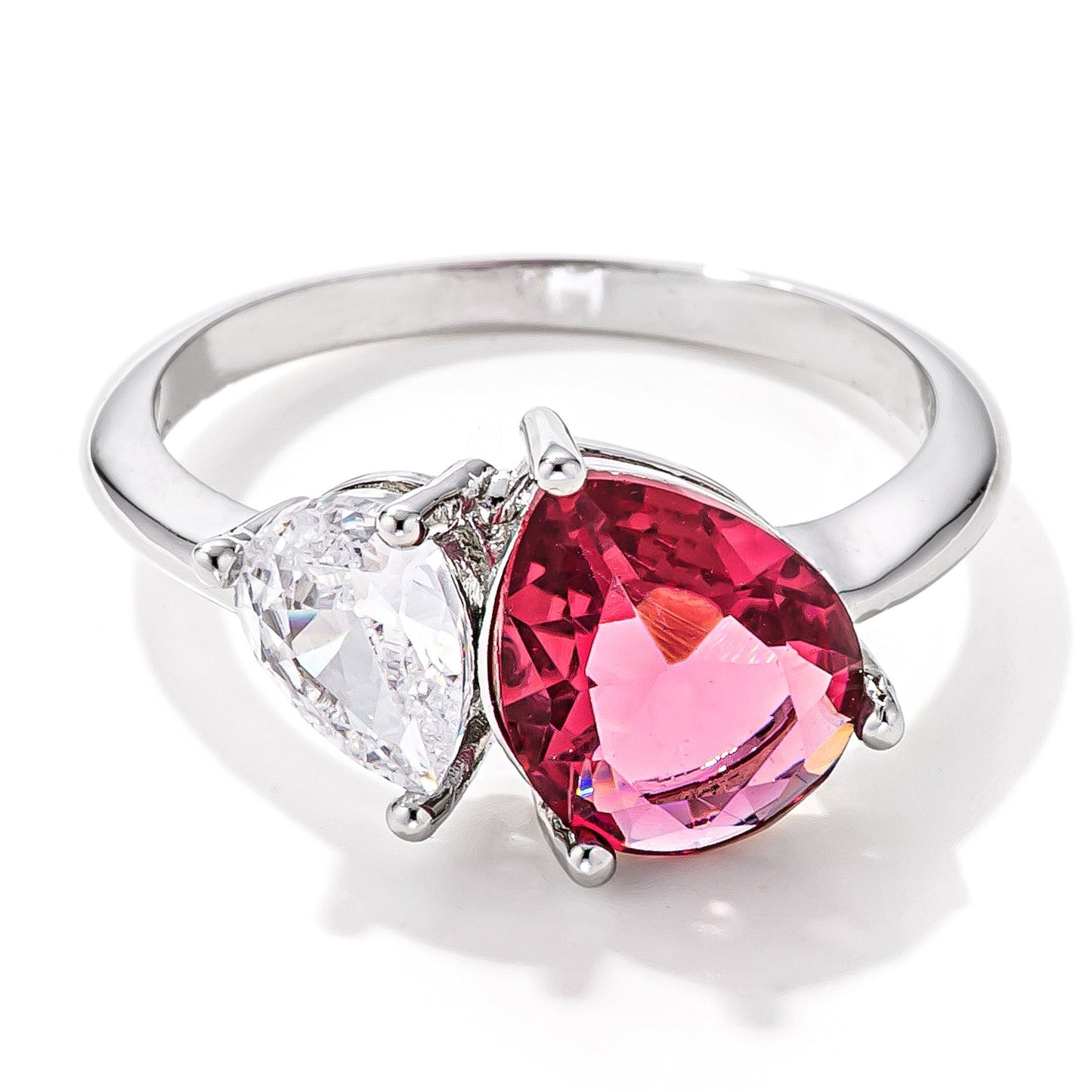 2.75ct Clear & Rose Pink Toi et Moi Cubic Zirconia Ring