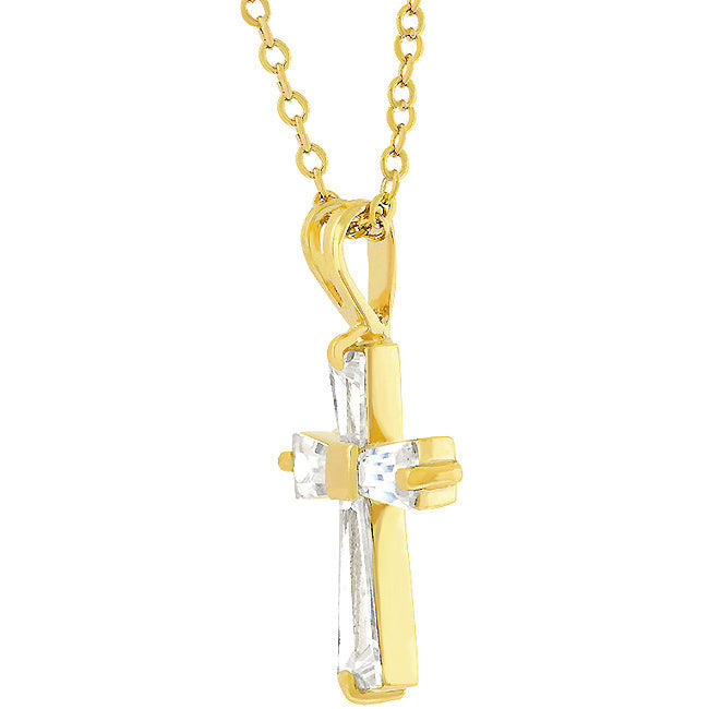 Baguette Cross Pendant in Gold