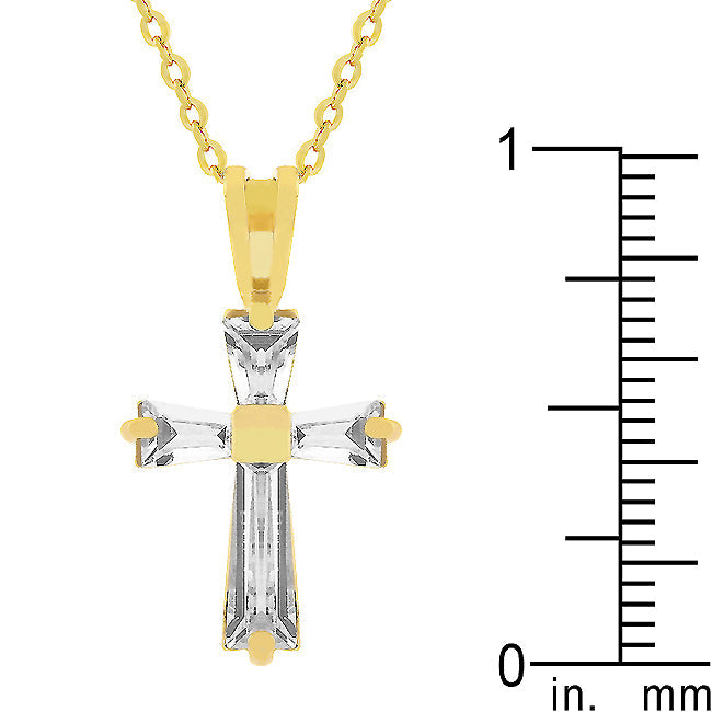 Baguette Cross Pendant in Gold