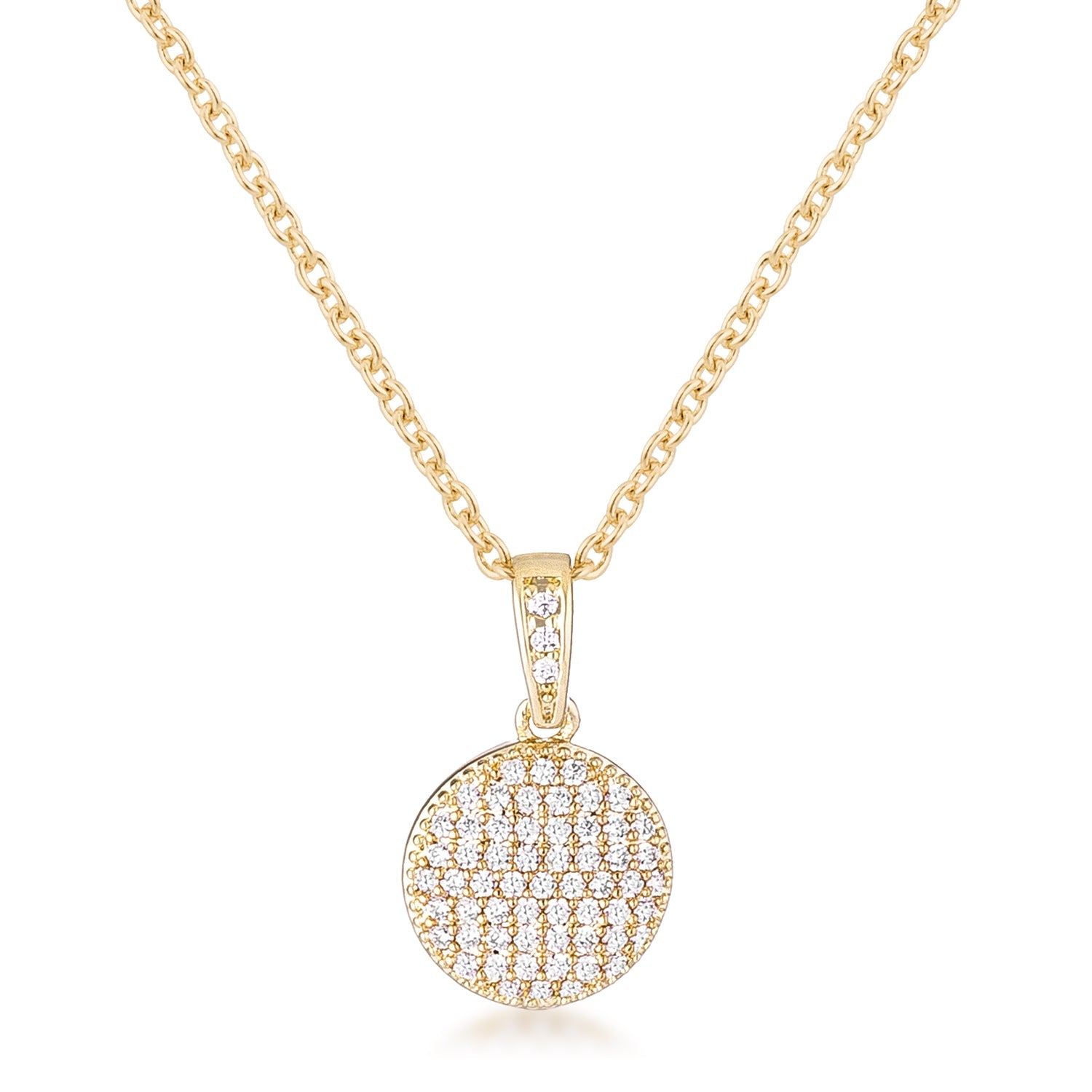 Gold Plated Necklace with Cubic Zirconia Disk Pendant