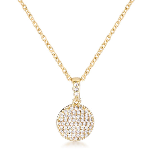 Gold Plated Necklace with Cubic Zirconia Disk Pendant