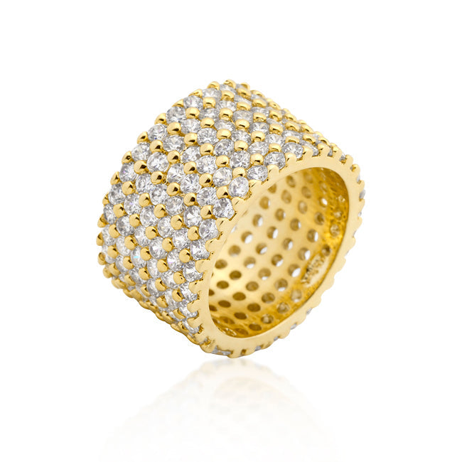 Gold Plated Finishd Wide Pave Cubic Zirconia Ring