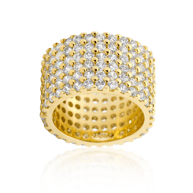Gold Plated Finishd Wide Pave Cubic Zirconia Ring