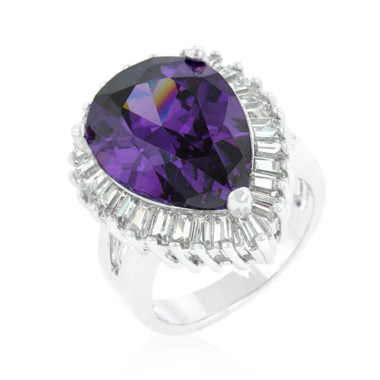 Purple Cubic Zirconia Cocktail Ring – Rhodium Finish