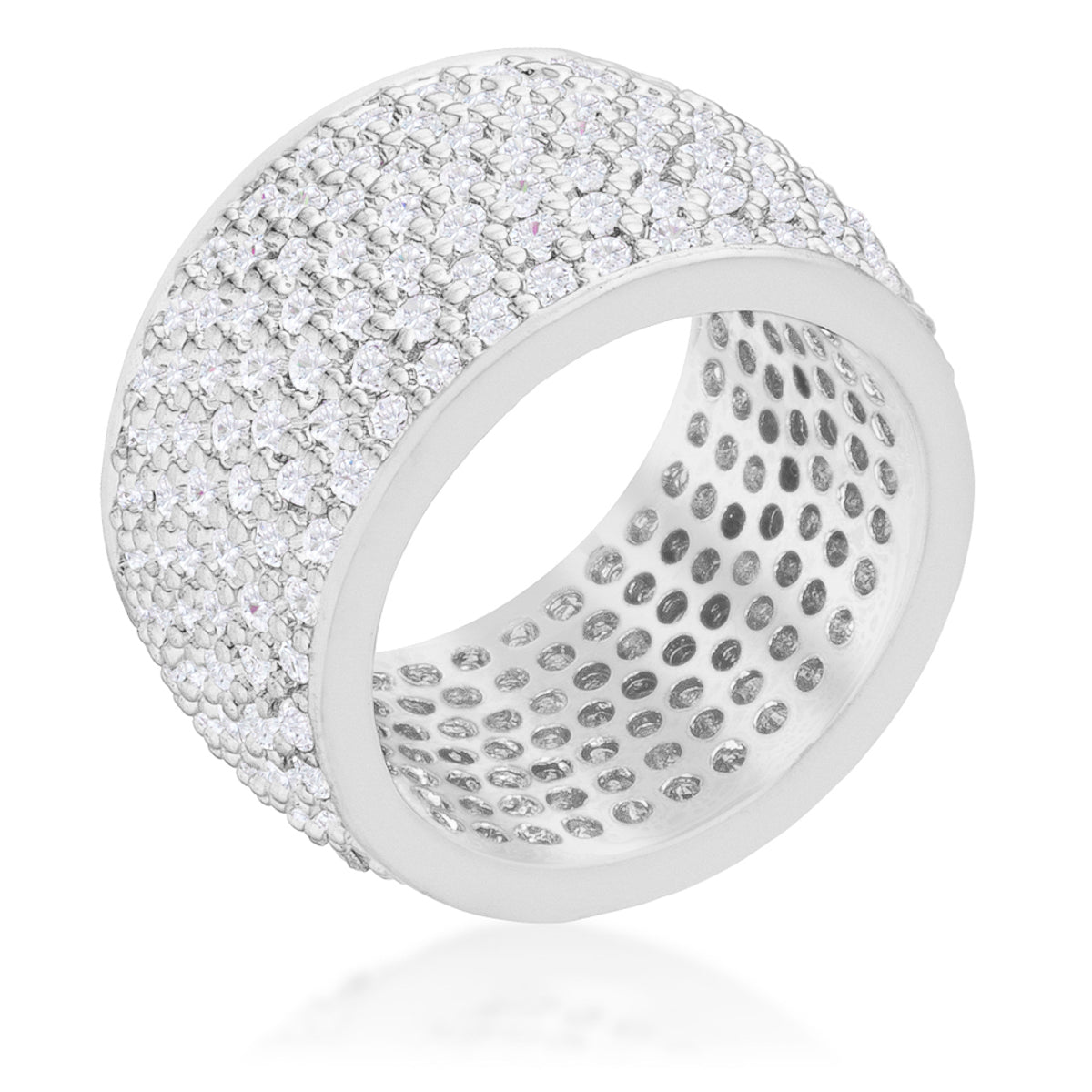 Wide Pave Cubic Zirconia Sterling Silver Plated Band Ring