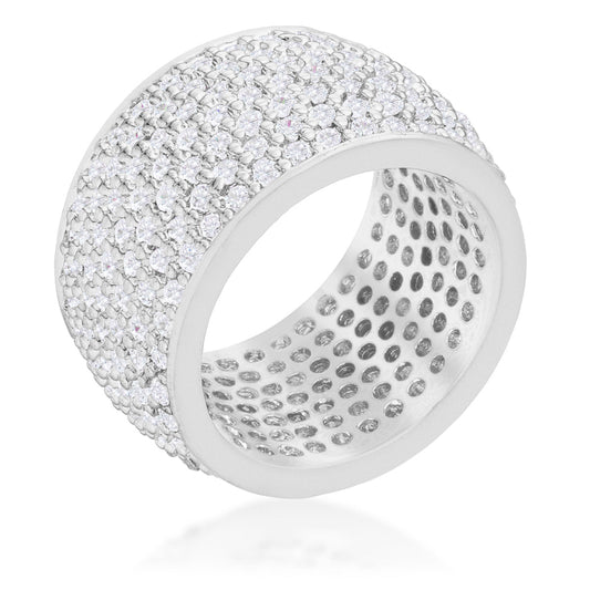 Wide Pave Cubic Zirconia Sterling Silver Plated Band Ring