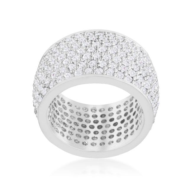 Wide Pave Cubic Zirconia Sterling Silver Plated Band Ring