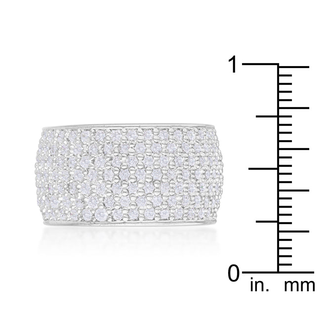 Wide Pave Cubic Zirconia Sterling Silver Plated Band Ring