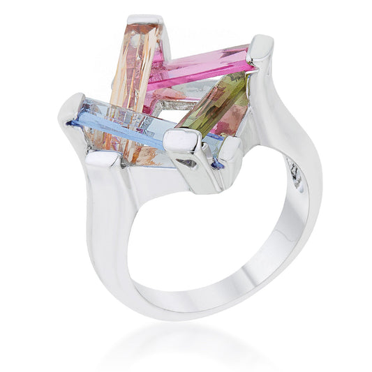 Myra Ring 10ct Multicolor Cubic Zirconia Rhodium Cocktailnia Ring