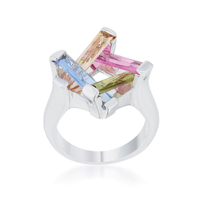 Myra Ring 10ct Multicolor Cubic Zirconia Rhodium Cocktailnia Ring