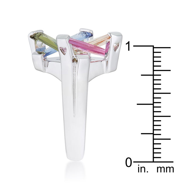 Myra Ring 10ct Multicolor Cubic Zirconia Rhodium Cocktailnia Ring