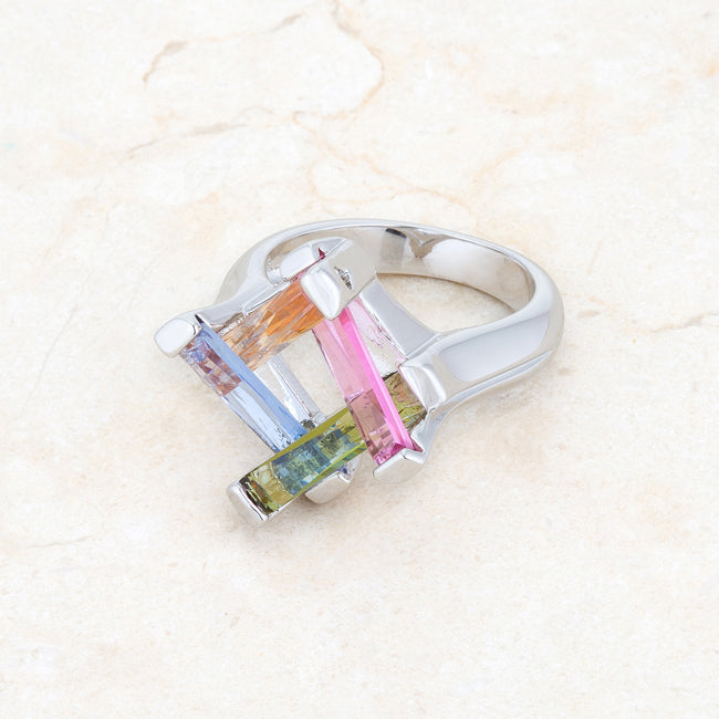 Myra Ring 10ct Multicolor Cubic Zirconia Rhodium Cocktailnia Ring