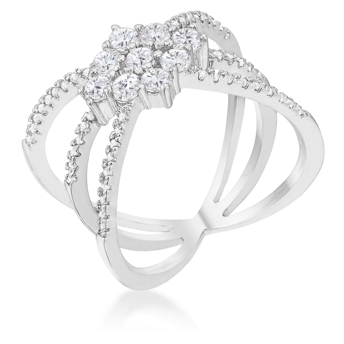 Rhodium Plated Mindy 0.8ct Cubic Zirconia Delicate Triplenia Ring