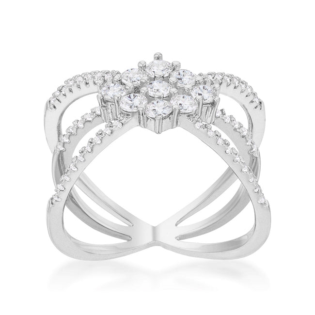 Rhodium Plated Mindy 0.8ct Cubic Zirconia Delicate Triplenia Ring