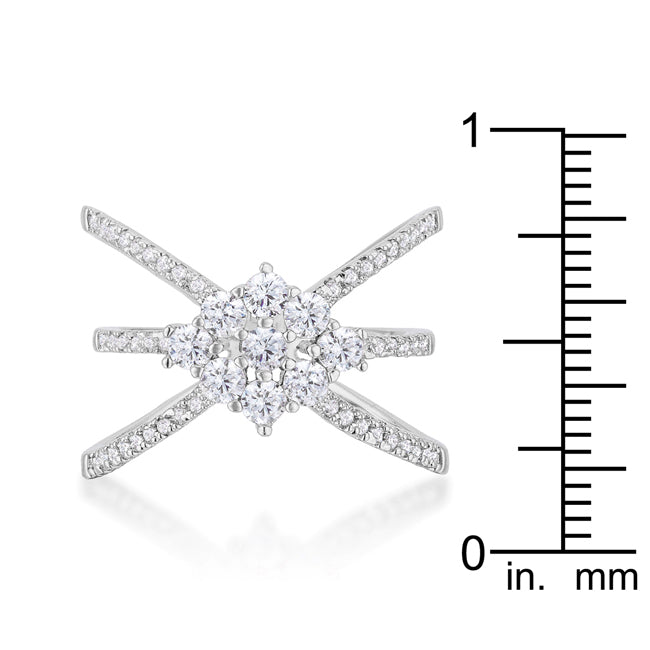 Rhodium Plated Mindy 0.8ct Cubic Zirconia Delicate Triplenia Ring
