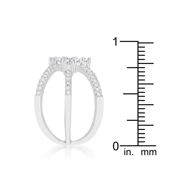 Rhodium Plated Mindy 0.8ct Cubic Zirconia Delicate Triplenia Ring