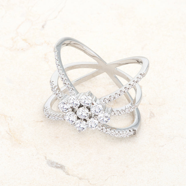 Rhodium Plated Mindy 0.8ct Cubic Zirconia Delicate Triplenia Ring