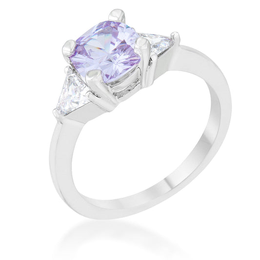 Shonda 1.8ct Lavender Cubic Zirconia Rhodium Cushion Clas...