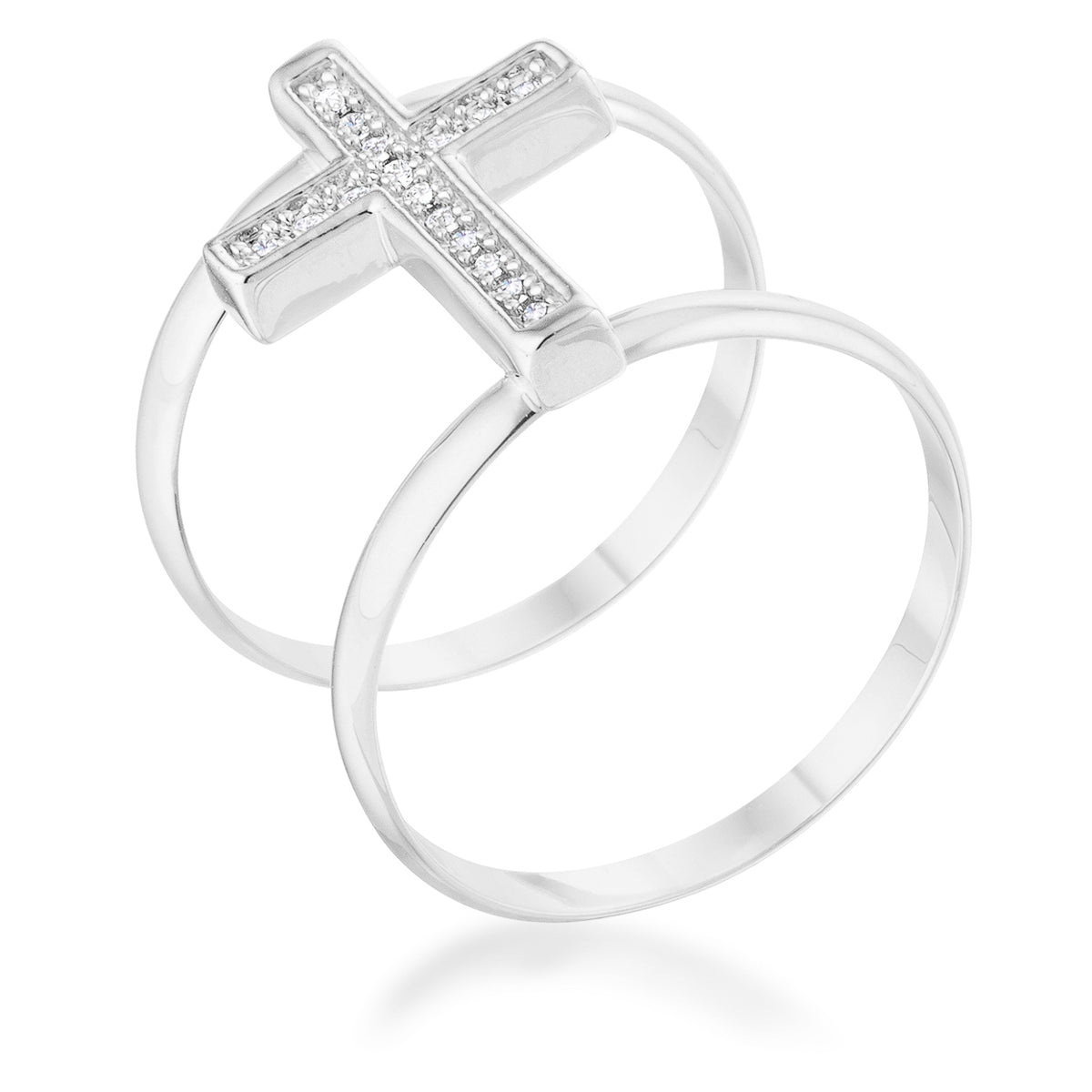Francis 0.08ct Cubic Zirconia Rhodium Contemporary Cross nia Ring