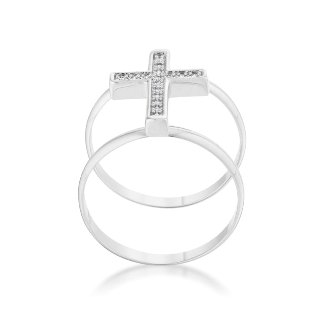 Francis 0.08ct Cubic Zirconia Rhodium Contemporary Cross nia Ring