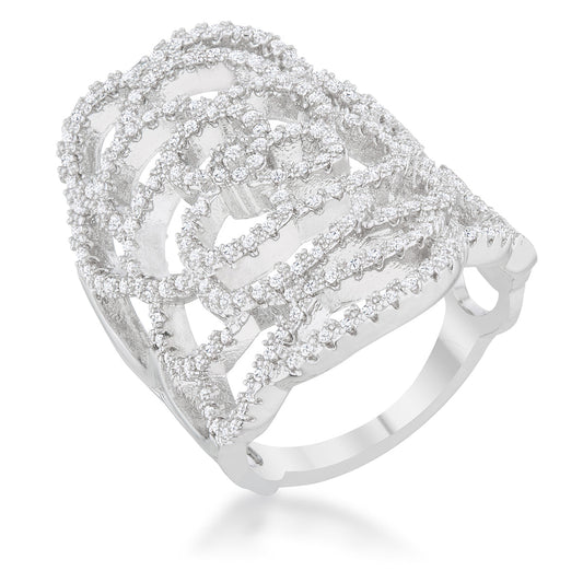 Rosa 1.25ct Cubic Zirconia Rhodium Filigree Cocktail Ring