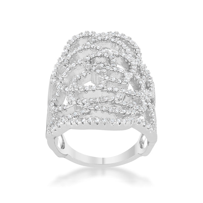 Rosa 1.25ct Cubic Zirconia Rhodium Filigree Cocktail Ring