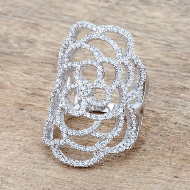 Rosa 1.25ct Cubic Zirconia Rhodium Filigree Cocktail Ring