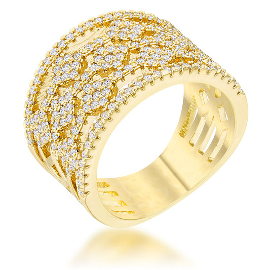 Marlene 0.6ct Cubic Zirconia 14k Gold Wide Band Cocktail nia Ring