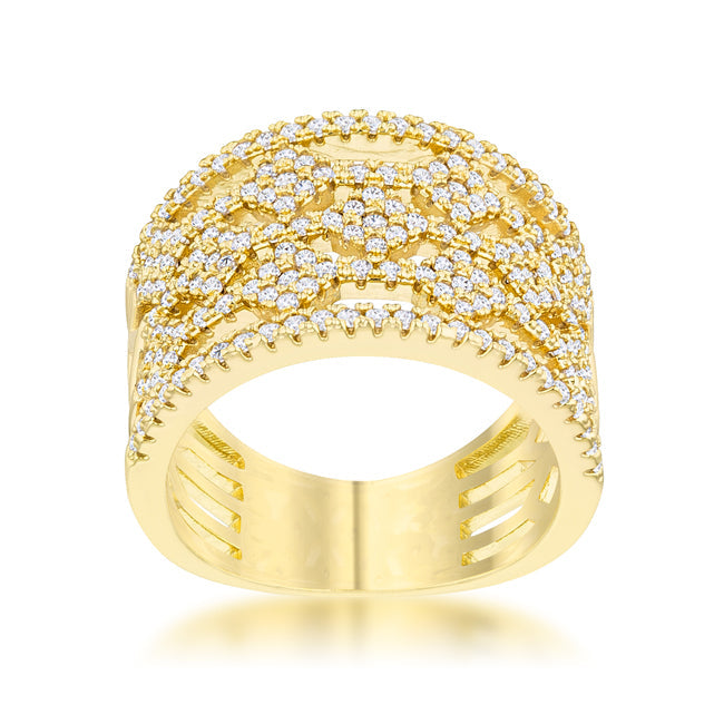 Marlene 0.6ct Cubic Zirconia 14k Gold Wide Band Cocktail nia Ring