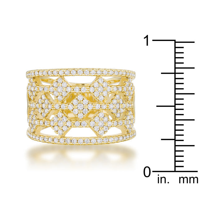 Marlene 0.6ct Cubic Zirconia 14k Gold Wide Band Cocktail nia Ring