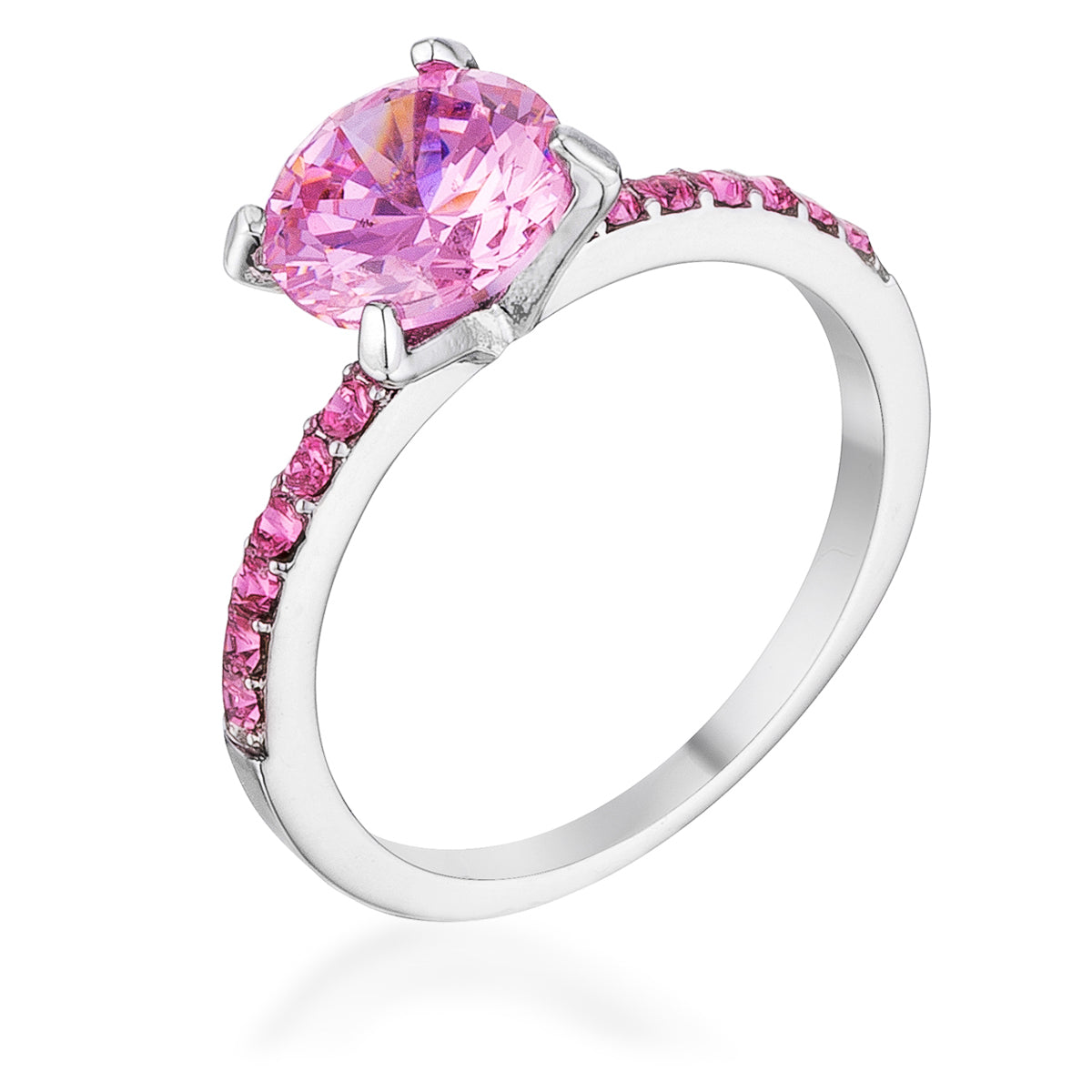 2.3CT Pink Cubic Zirconia Rhodium Ring