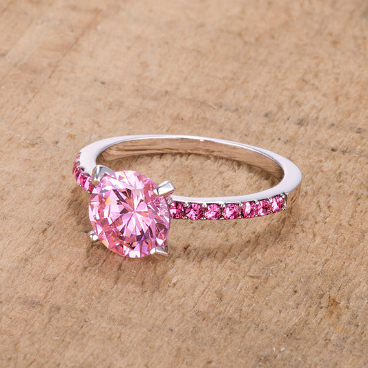 2.3CT Pink Cubic Zirconia Rhodium Ring