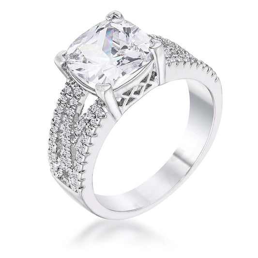 3Ct Elegant Rhodium Plated Criss-Cross Clear Cubic Zirconia Engagement Ring