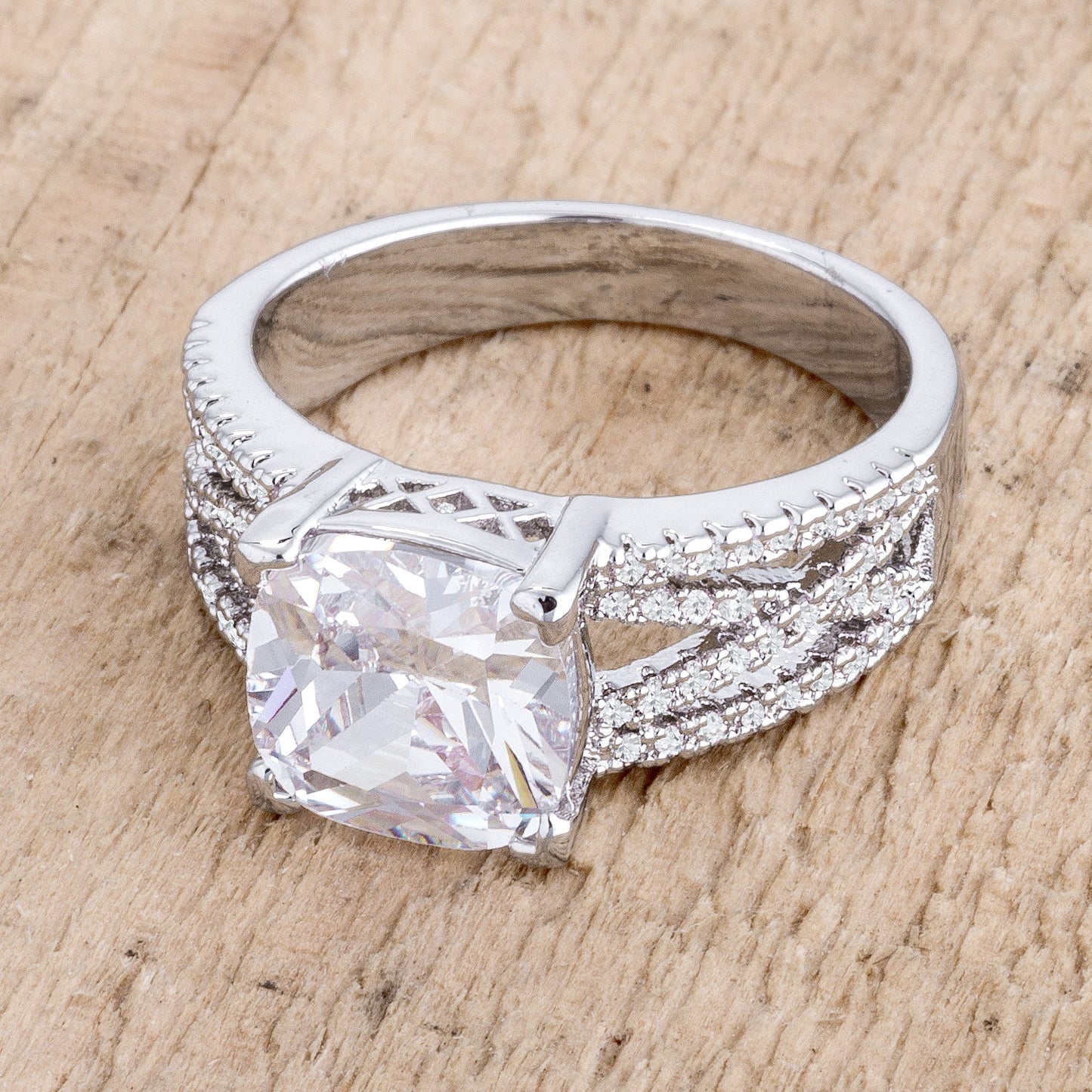3Ct Elegant Rhodium Plated Criss-Cross Clear Cubic Zirconia Engagement Ring