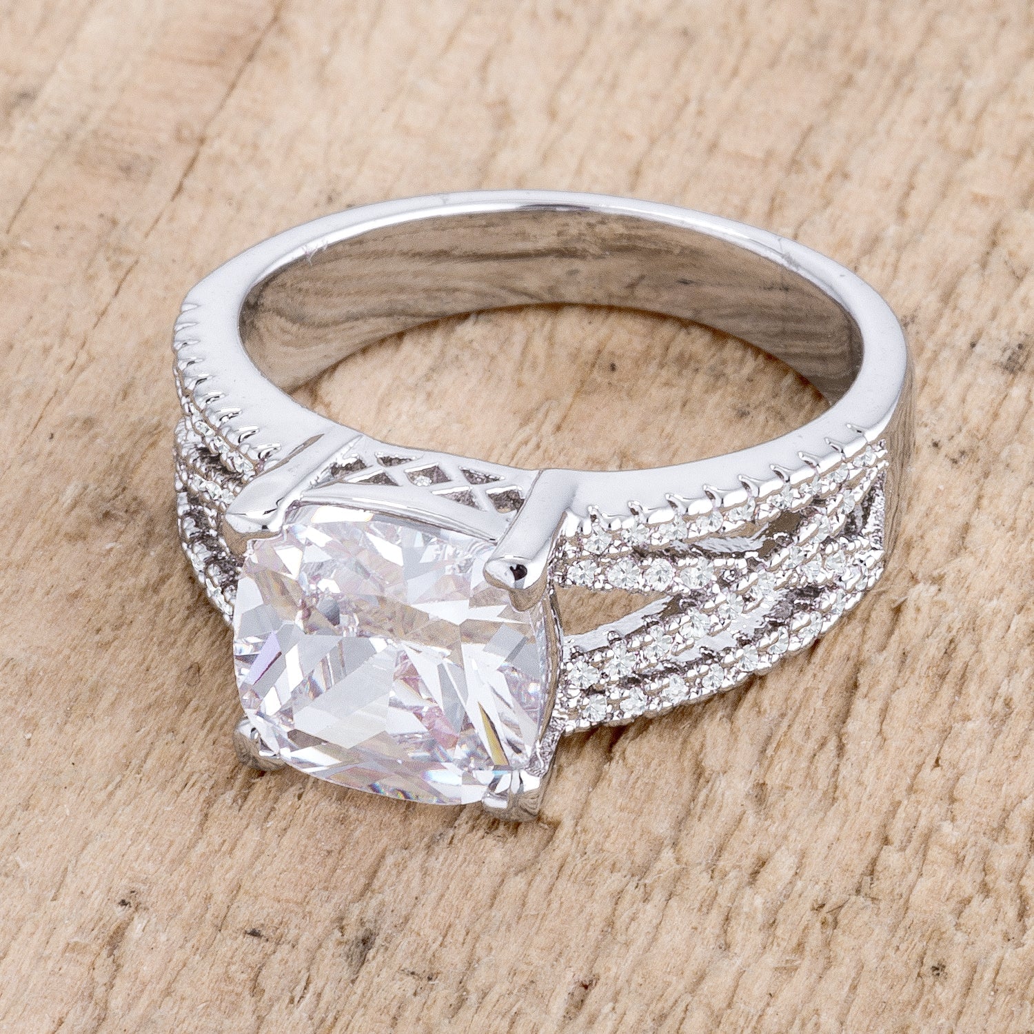 3Ct Elegant Rhodium Plated Criss-Cross Clear Cubic Zirconia Engagement Ring