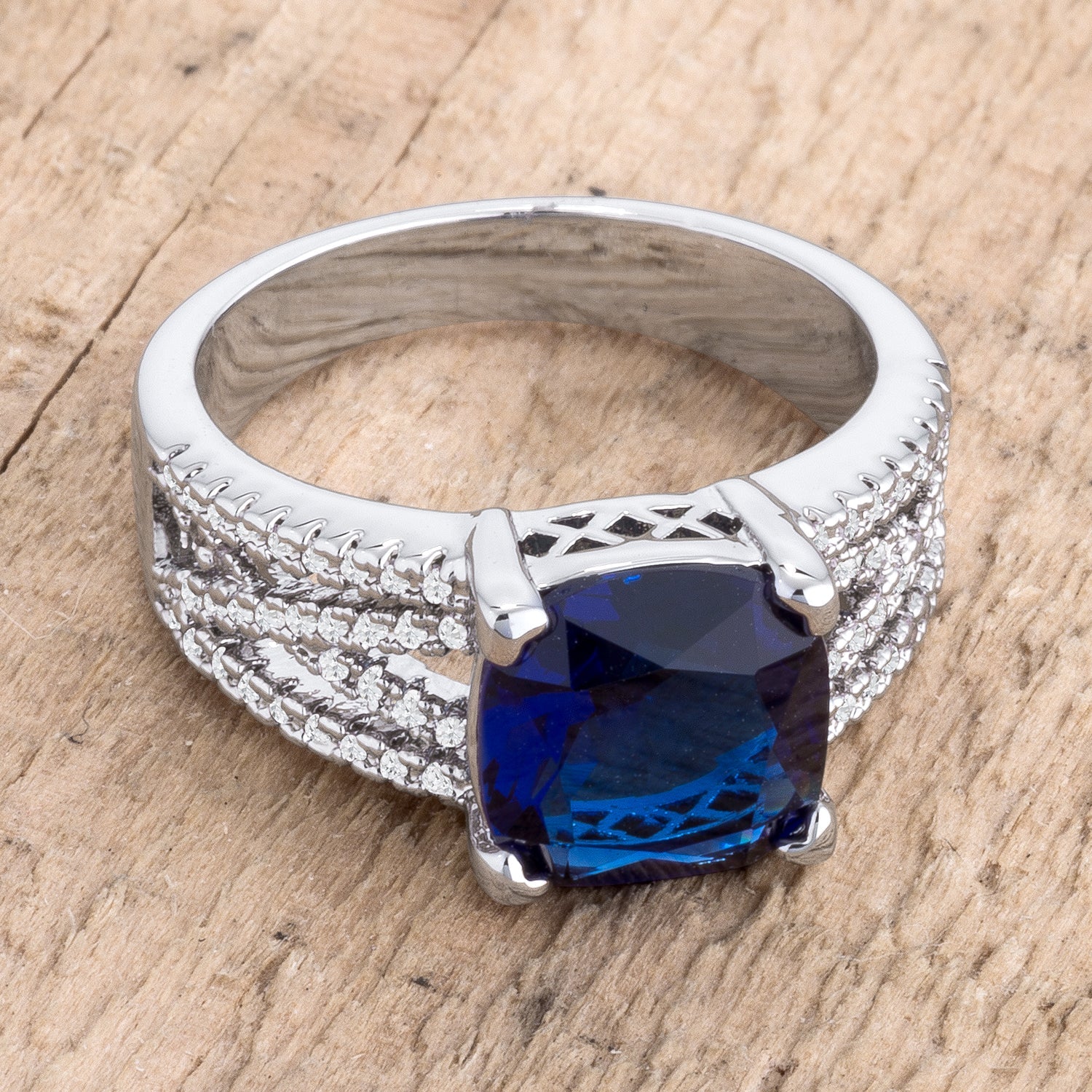 3ct Elegant Sterling Silver Plated Criss-Cross Sapphire Blue Cubic Zirconia Engagement Ring
