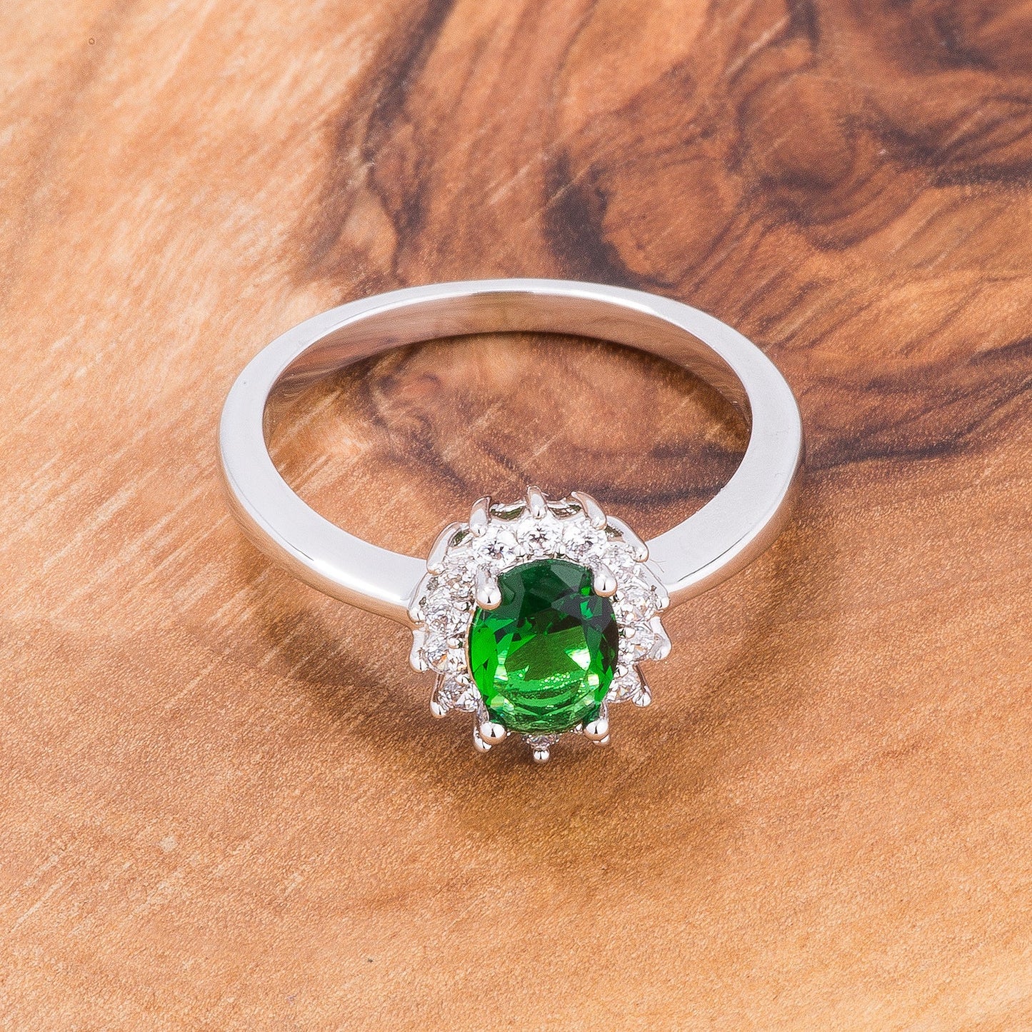 Emerald Green Cubic Zirconia Petite Oval Ring