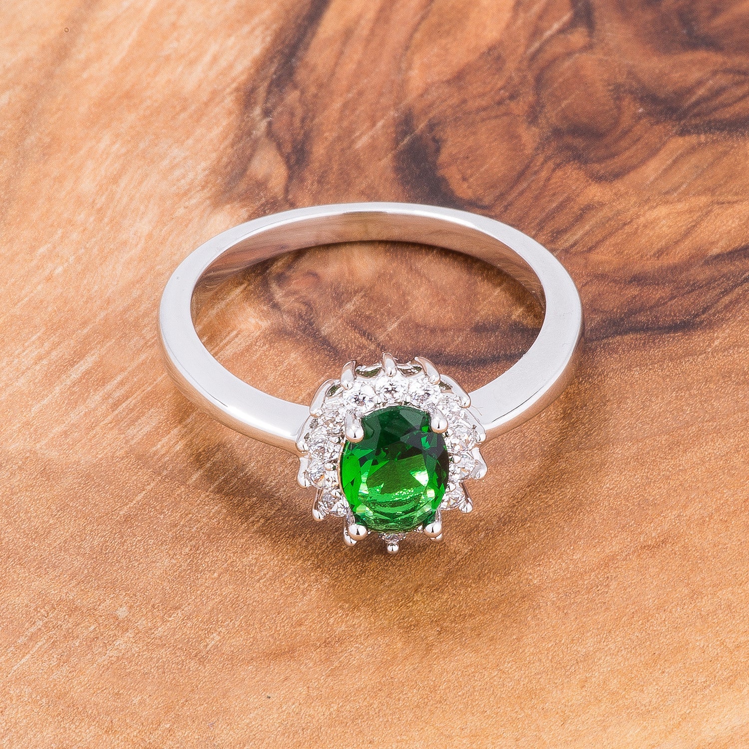 Emerald Green Cubic Zirconia Petite Oval Ring