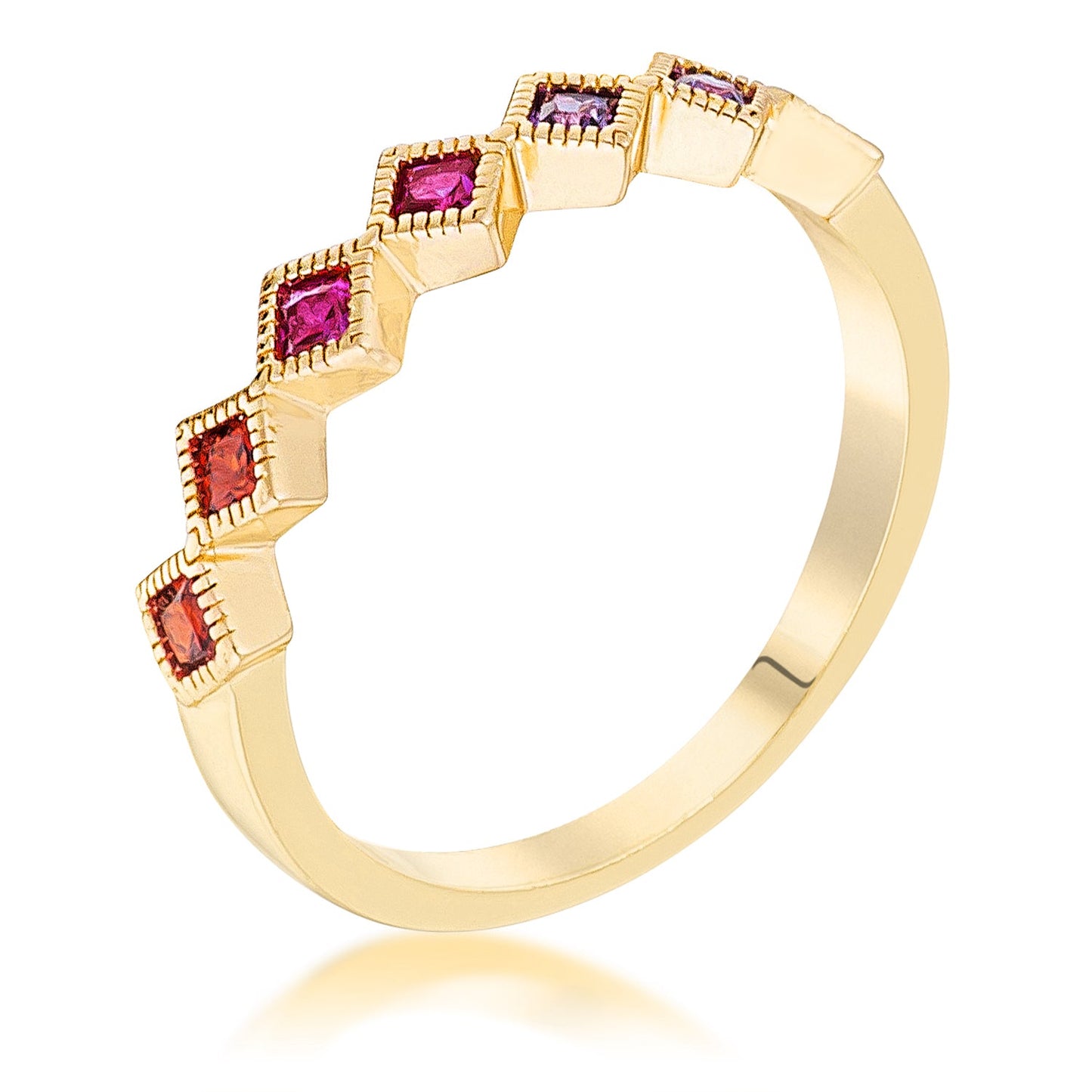 Gold Plated Multi-Color Septem Princess Cut Half Eternitynia Ring