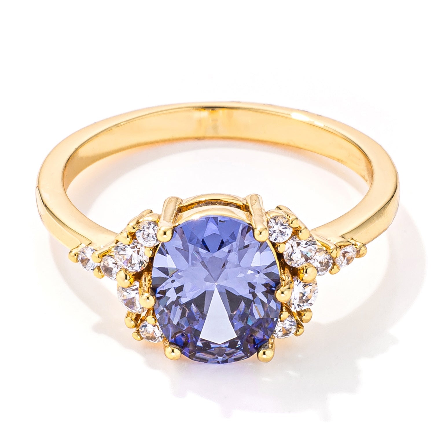 3ct. Gold Plated Oval Tanzanite Cubic Zirconia Engagement Ring