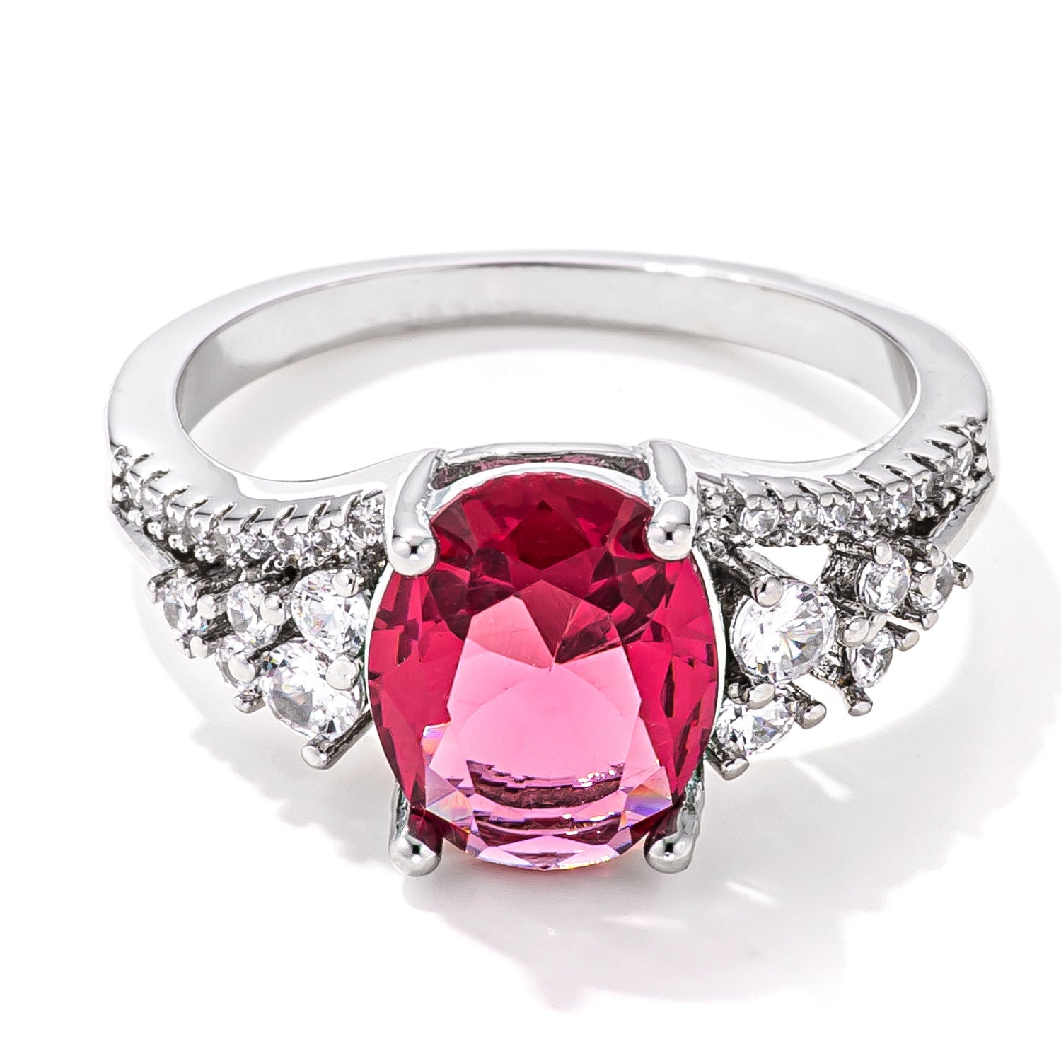 3.25ct. Rhodium Plated Raspberry Sparkle Cubic Zirconia Ring